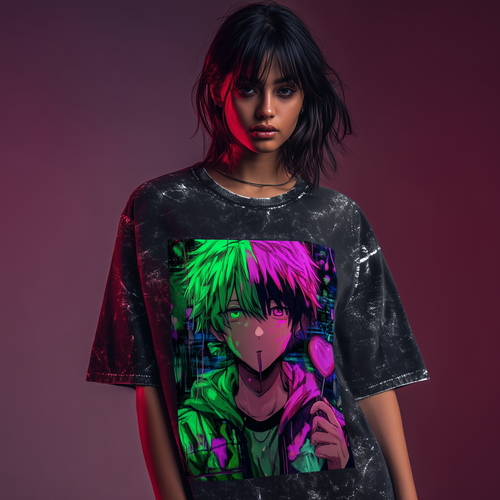Anime Boy Unisex Acid Washed Oversized Tee – Street Rebel Edition