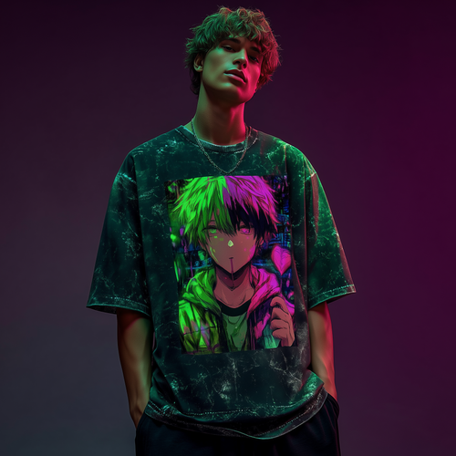 Anime Boy Unisex Acid Washed Oversized Tee – Street Rebel Edition